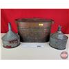 Image 1 : Grouping : Copper Boiler & 2 Galvanized Funnels (Boiler Measures: 14-1/2"H x 25"W x 13"D) (SEE PICS!