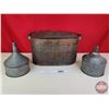 Image 3 : Grouping : Copper Boiler & 2 Galvanized Funnels (Boiler Measures: 14-1/2"H x 25"W x 13"D) (SEE PICS!
