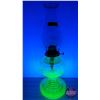 Image 1 : Coal Oil Lamp : Green Depression-Uranium Glass Base/Font : Queen Mary Burner (Measures Total with Ch