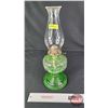 Image 4 : Coal Oil Lamp : Green Depression-Uranium Glass Base/Font : Queen Mary Burner (Measures Total with Ch