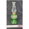 Image 5 : Coal Oil Lamp : Green Depression-Uranium Glass Base/Font : Queen Mary Burner (Measures Total with Ch
