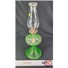 Image 7 : Coal Oil Lamp : Green Depression-Uranium Glass Base/Font : Queen Mary Burner (Measures Total with Ch