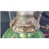 Image 9 : Coal Oil Lamp : Green Depression-Uranium Glass Base/Font : Queen Mary Burner (Measures Total with Ch