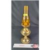 Image 2 : Coal Oil Lamp : Brass Base/Font : Made In England : Double Wick Burner : Amber Chimney (Measures Tot