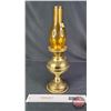 Image 3 : Coal Oil Lamp : Brass Base/Font : Made In England : Double Wick Burner : Amber Chimney (Measures Tot