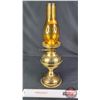 Image 4 : Coal Oil Lamp : Brass Base/Font : Made In England : Double Wick Burner : Amber Chimney (Measures Tot