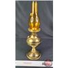 Image 5 : Coal Oil Lamp : Brass Base/Font : Made In England : Double Wick Burner : Amber Chimney (Measures Tot