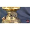 Image 6 : Coal Oil Lamp : Brass Base/Font : Made In England : Double Wick Burner : Amber Chimney (Measures Tot