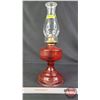Image 1 : Coal Oil Lamp : Red : P & A Burner (Measures Total with Chimney : 18-1/2"H) (SEE PICS!)  (Important: