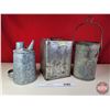 Image 1 : Collector Combo (3) : Galvanized Well Bucket & Square Tin & Galvanized Jug w/Spout (Well Bucket Meas