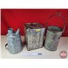 Image 2 : Collector Combo (3) : Galvanized Well Bucket & Square Tin & Galvanized Jug w/Spout (Well Bucket Meas