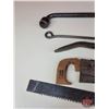 Image 5 : Tool Grouping with Décor Cream Can : Incl. Tire Iron, Crow Bar, Saw, etc! (Cream Can 20"H) (SEE PICS