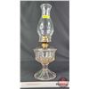Image 1 : Coal Oil Lamp : Clear : White Star Burner (Measures Total with Chimney : 17-1/4 "H) (Note: Crack Fon