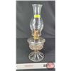 Image 2 : Coal Oil Lamp : Clear : White Star Burner (Measures Total with Chimney : 17-1/4 "H) (Note: Crack Fon