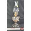 Image 3 : Coal Oil Lamp : Clear : White Star Burner (Measures Total with Chimney : 17-1/4 "H) (Note: Crack Fon