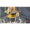 Image 8 : Coal Oil Lamp : Clear : White Star Burner (Measures Total with Chimney : 17-1/4 "H) (Note: Crack Fon