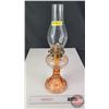 Image 2 : Coal Oil Lamp : Pink Font/Base : White Star Burner (Measures Total with Chimney : 18-1/2"H) (SEE PIC