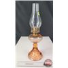 Image 3 : Coal Oil Lamp : Pink Font/Base : White Star Burner (Measures Total with Chimney : 18-1/2"H) (SEE PIC
