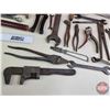 Image 5 : Vintage Tool Grouping with Sunflower Wooden Butter Box : Incl. Glazing Point Gun; Wrenches; Pliers; 