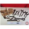 Image 1 : Vintage Tool Grouping in Apple Basket : Incl. Wagon Hub Wrenches; Box End Wrenches; etc! (SEE PICS!)