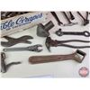 Image 4 : Vintage Tool Grouping in Table Grapes Wood Crate : Incl. Large Rivet; Quick Wrenches; Pliers; Chisel