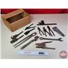 Image 1 : Vintage Tool Grouping in Wooden Fruit Crate : Incl. Pliers; Wrenches; Square; etc! (Box Measures: 6"