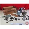 Image 1 : Vintage Shop/Garage/Tools : Oil Jugs; Wrenches; Oilers; etc! in Wood Crate  (Crate Measures: 8-1/2"H