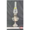 Image 1 : Coal Oil Lamp : Clear Font : Tin Pedestal Base (Measures Total with Chimney : 19"H) (SEE PICS!)  (Im