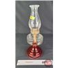 Image 2 : Coal Oil Lamp : Clear Font : Red Base : P&A Burner (Measures Total with Chimney : 18"H) (SEE PICS!) 