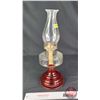 Image 3 : Coal Oil Lamp : Clear Font : Red Base : P&A Burner (Measures Total with Chimney : 18"H) (SEE PICS!) 