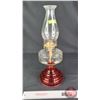 Image 4 : Coal Oil Lamp : Clear Font : Red Base : P&A Burner (Measures Total with Chimney : 18"H) (SEE PICS!) 