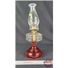 Image 5 : Coal Oil Lamp : Clear Font : Red Base : P&A Burner (Measures Total with Chimney : 18"H) (SEE PICS!) 