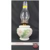 Image 1 : Coal Oil Lamp : Floral/White Base-Font: P&A Burner (Measures Total with Chimney : 16"H) (SEE PICS!) 