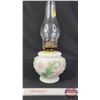 Image 3 : Coal Oil Lamp : Floral/White Base-Font: P&A Burner (Measures Total with Chimney : 16"H) (SEE PICS!) 