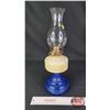 Image 3 : Coal Oil Lamp : Blue Base : Milk Font : White Flame Burner (Measures Total with Chimney : 18"H) (SEE