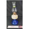 Image 4 : Coal Oil Lamp : Blue Base : Milk Font : White Flame Burner (Measures Total with Chimney : 18"H) (SEE