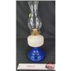 Image 5 : Coal Oil Lamp : Blue Base : Milk Font : White Flame Burner (Measures Total with Chimney : 18"H) (SEE