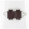 Image 1 : Antique Art Deco 14k Gold Rectangular Filigree 2 Stone Garnet Twin Ring