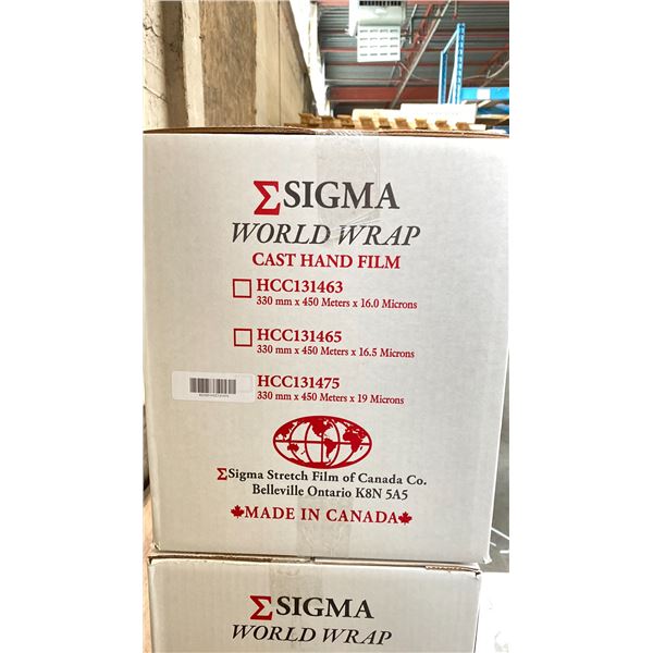 2 BOXES OF SIGMA WORLD WRAP HCC131475 CAST HAND FILM - 330MM X 450 METERS X 19 MICRONS