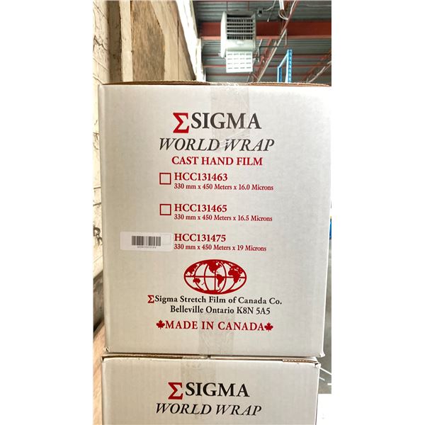 2 BOXES OF SIGMA WORLD WRAP HCC131475 CAST HAND FILM - 330MM X 450 METERS X 19 MICRONS