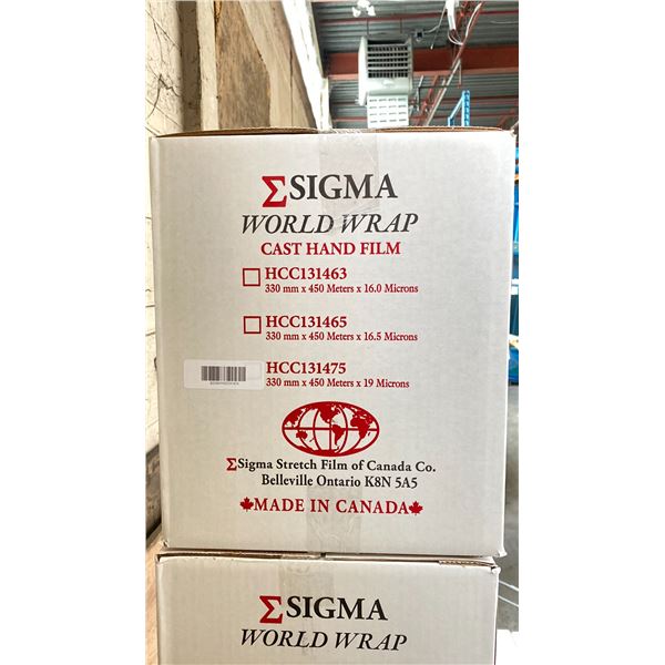 2 BOXES OF SIGMA WORLD WRAP HCC131475 CAST HAND FILM - 330MM X 450 METERS X 19 MICRONS