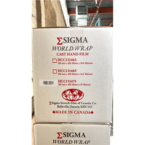 2 BOXES OF SIGMA WORLD WRAP HCC131475 CAST HAND FILM - 330MM X 450 METERS X 19 MICRONS