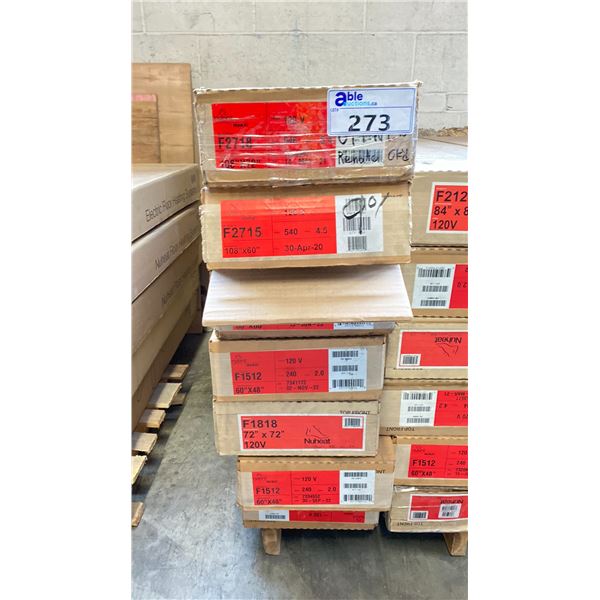 STACK OF 7 ASSORTED NVENT NUHEAT 120V MAT FLOOR HEATING SYSTEMS