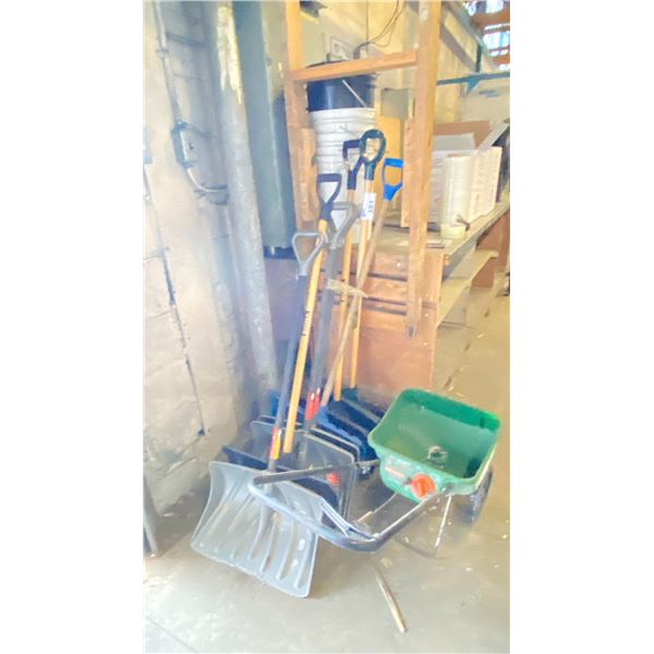7 SHOVELS AND SCOTS TURF SPREADER