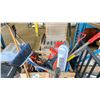 Image 2 : CRATE OF ASSORTED TOOLS; BROOMS, LEAF BLOWER, FANS, HEDGE TRIMMER AND MORE