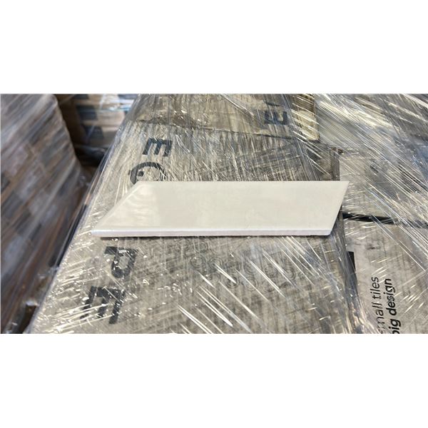 PALLET OF EQUIPE 18.6X5.2CM TILES, COLOUR CHEVRON WALL SKY WHITE LEFT , 48 PIECES PER BOX, APPROX