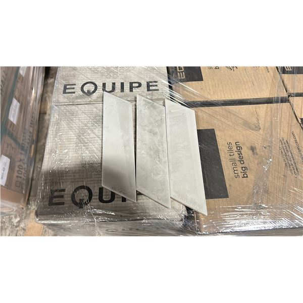PALLET OF EQUIPE 18.6X5.2CM TILES, COLOUR CHEVRON WALL SKY WHITE LEFT, 48 PIECES PER BOX, APPROX
