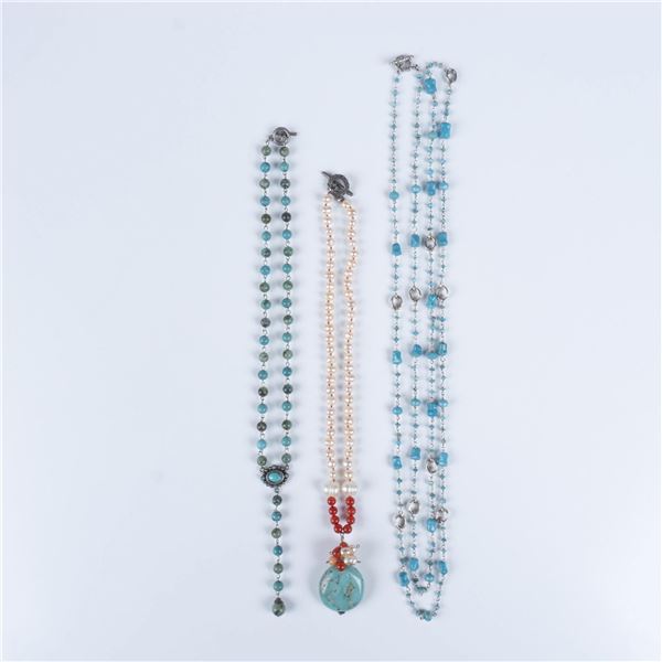 3pc Costume Jewelry, Turquoise Stone Necklaces