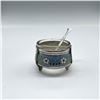 Image 1 : 2pc Russian Silverplate and Enameled Salt Cellar with Spoon