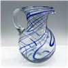 Image 3 : Hand Blown Cobalt Blue Swirl Glass Pitcher